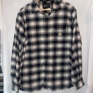 Mens Carhartt Relaxed Fit Midweight Flannel Shirt Rugged Flex Black Plaid Sz L
